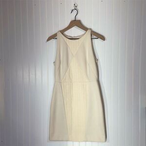 Milly Ivory Textured Panel Sheath Dress Size 8 Made in USA Career Cocktail